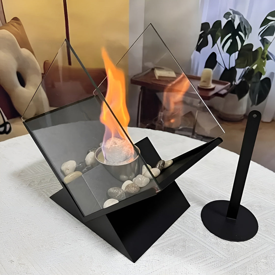 Table fireplace with stone decoration – Stylish ethanol fire | Perfect for living room & balcony | Kalsten