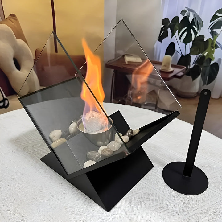 Table fireplace with stone decoration – Stylish ethanol fire | Perfect for living room & balcony | Kalsten