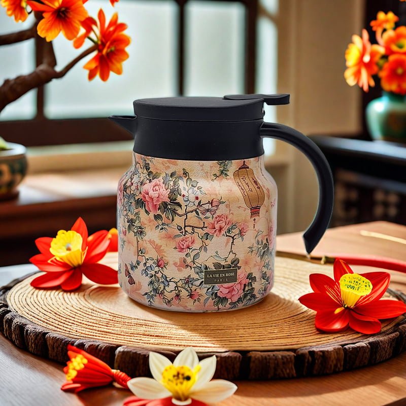 Kalsten | Vintage Floral Pattern Tea Thermos – Built-In Infuser