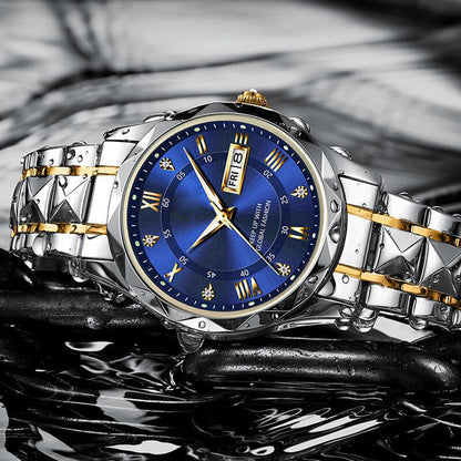 Skanto | Waterproof Luminous Stainless Steel Two-Tone Quartz Watch for Men