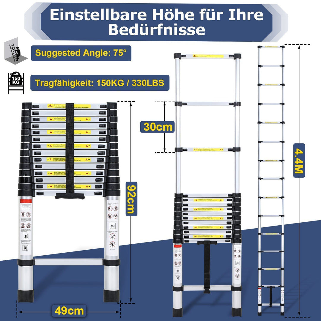 Telescopic Ladder Aluminum Load capacity up to 150kg 2.6m-5m | Kalsten