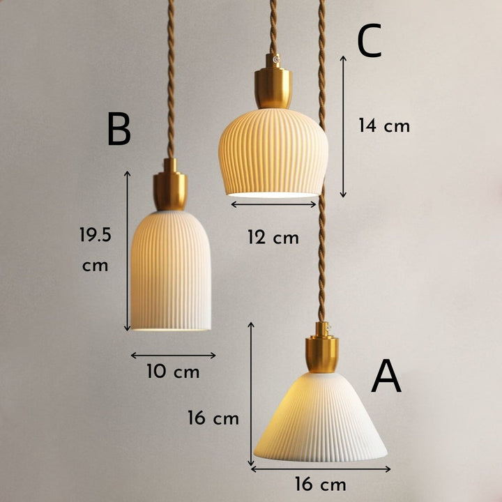 Retro Pleated Ceramic Brass Cocoon Pendant Lamp | Kalsten