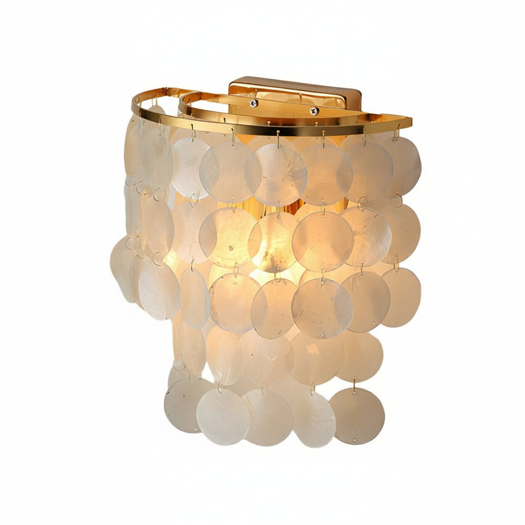 Coastal Capiz Shell LED Wall Sconce – Natural Sea Shell Bedside Wall Lamp - Gold/Chrome | Kalsten
