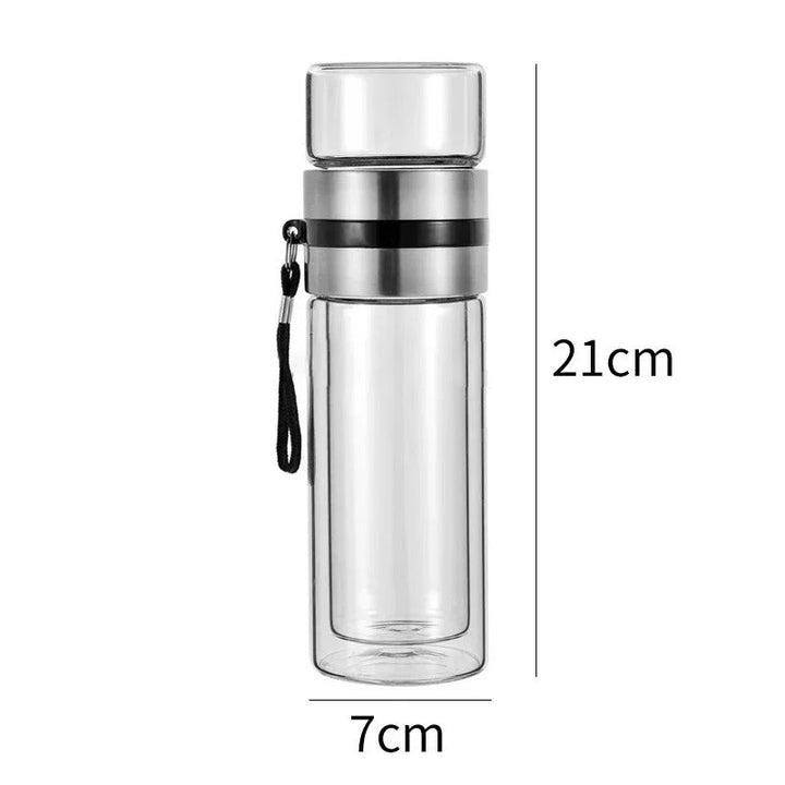 Thermal bottle with tea filter – Glass & Wood – Double-walled – 500 ml – ClearTherm | Kalsten