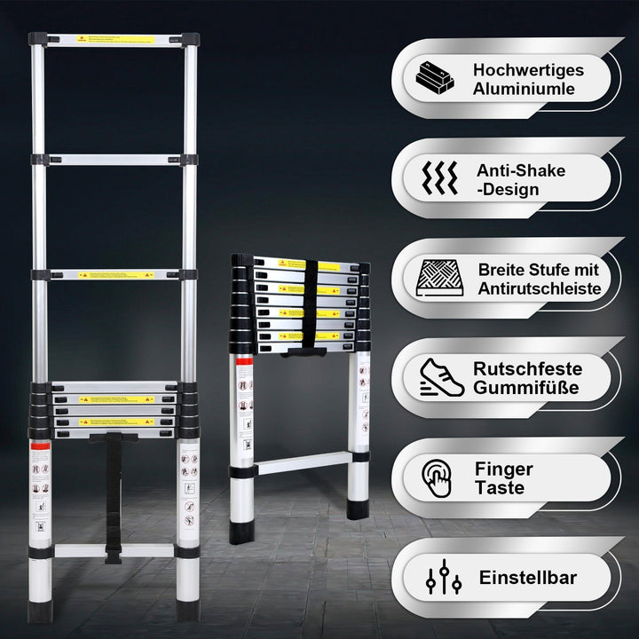 Telescopic Ladder Aluminum Load capacity up to 150kg 2.6m-5m | Kalsten