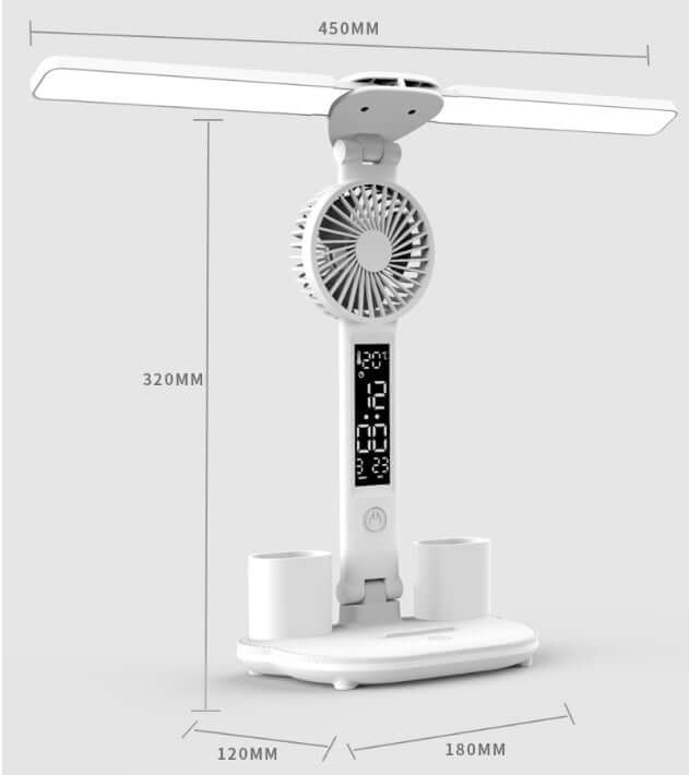 Foldable LED Table Light Eye Protection Multifunction Desk Lamp With Thermometer Calendar Fan Pen Holder Study Reading Fan Light | Kalsten