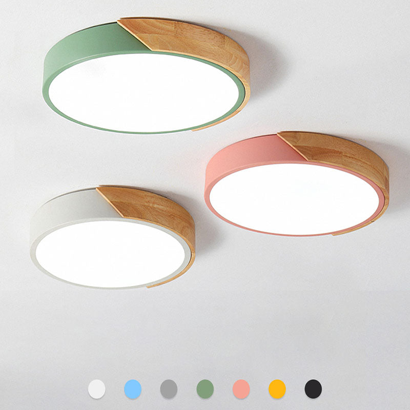 Skanto | Round Minimalist LED Ceiling Lights with Wood Decor – Modern Design, Dimmable
