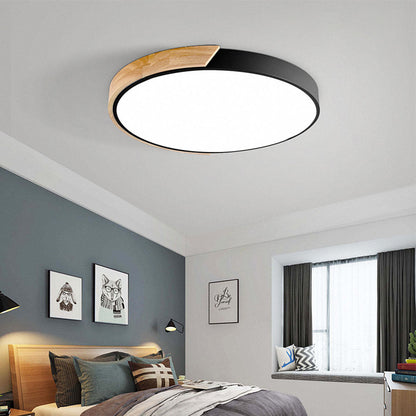 Skanto | Round Minimalist LED Ceiling Lights with Wood Decor – Modern Design, Dimmable