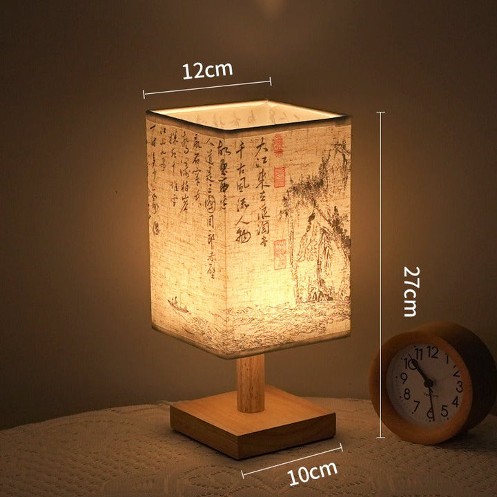 LED table lamp in a square design – wooden base with Japanese pattern | Kalsten