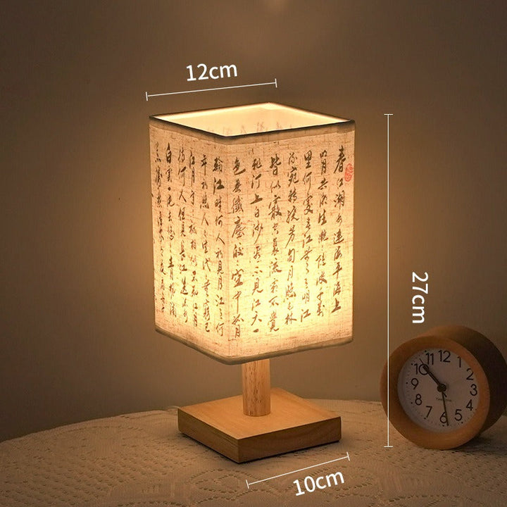 LED table lamp in a square design – wooden base with Japanese pattern | Kalsten