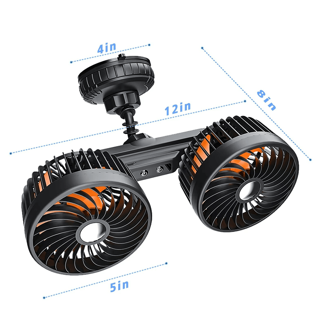 Double Head Car Fan with Suction Cup and Battery | Kalsten
