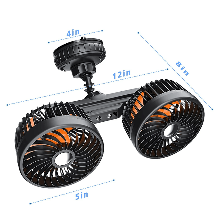 Double Head Car Fan with Suction Cup and Battery | Kalsten