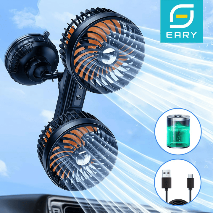 Double Head Car Fan with Suction Cup and Battery | Kalsten