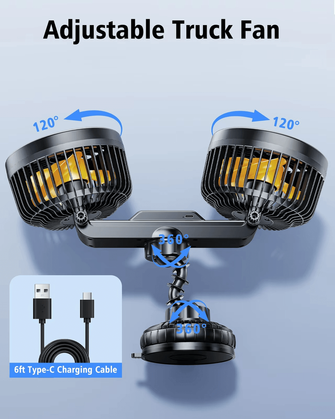Double Head Car Fan with Suction Cup and Battery | Kalsten