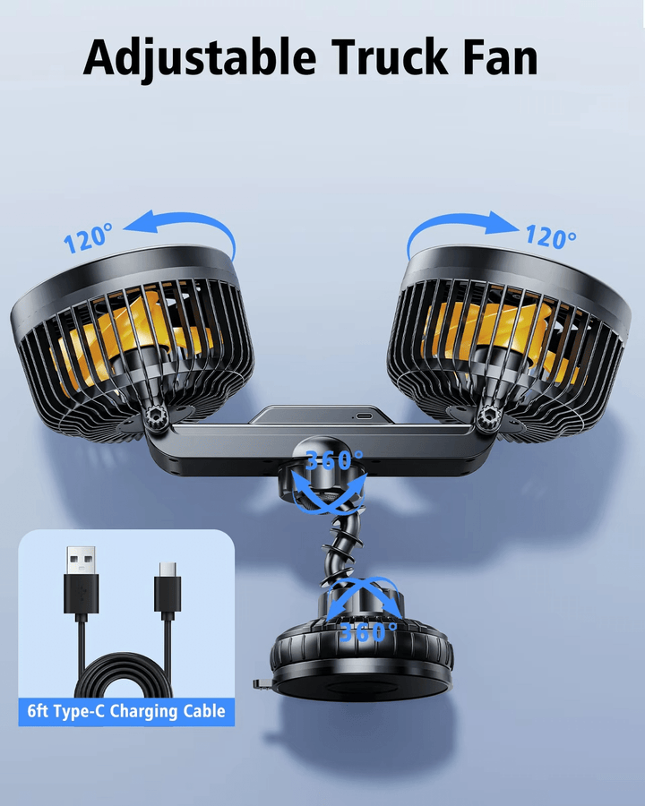 Double Head Car Fan with Suction Cup and Battery | Kalsten
