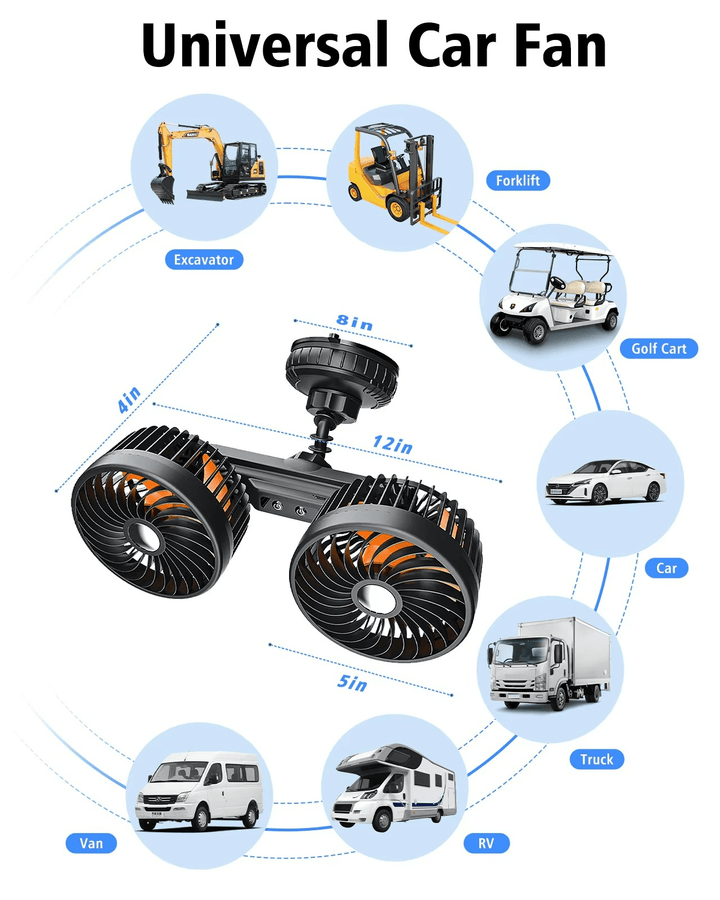 Double Head Car Fan with Suction Cup and Battery | Kalsten