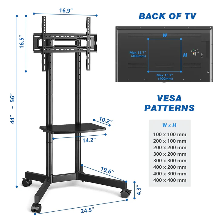 Kalsten | Rolling Tv Stand Mobile Cart With Shelf