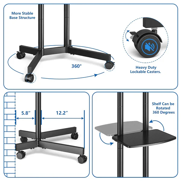 Kalsten | Rolling Tv Stand Mobile Cart With Shelf