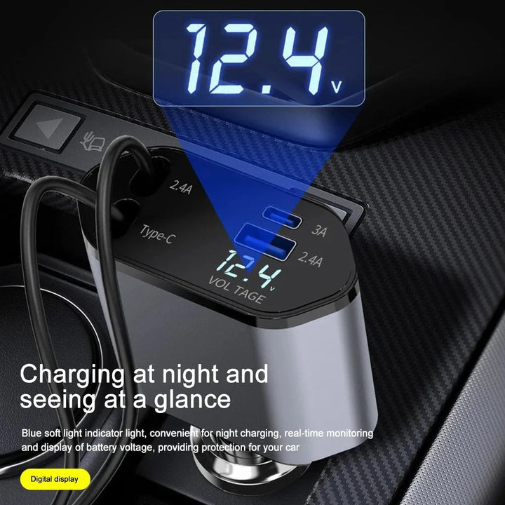 Foldable Car Charger with USB-C and USB-A – 120W Fast Charging | Kalsten