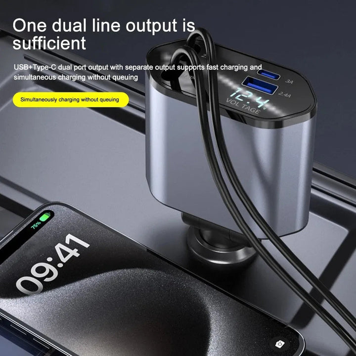 Foldable Car Charger with USB-C and USB-A – 120W Fast Charging | Kalsten