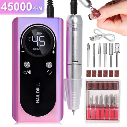 Skanto | Professional 45000RPM Portable Electric Nail File with Rechargeable Battery | Low Noise for Manicures