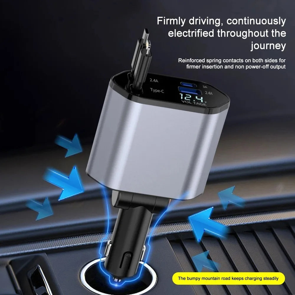 Foldable Car Charger with USB-C and USB-A – 120W Fast Charging | Kalsten