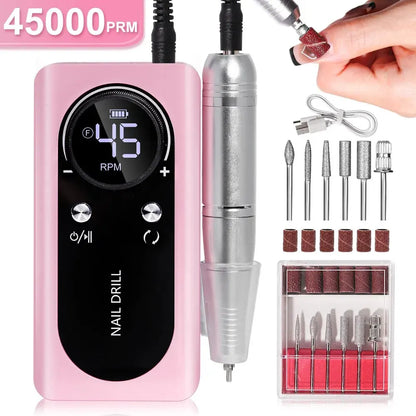 Skanto | Professional 45000RPM Portable Electric Nail File with Rechargeable Battery | Low Noise for Manicures