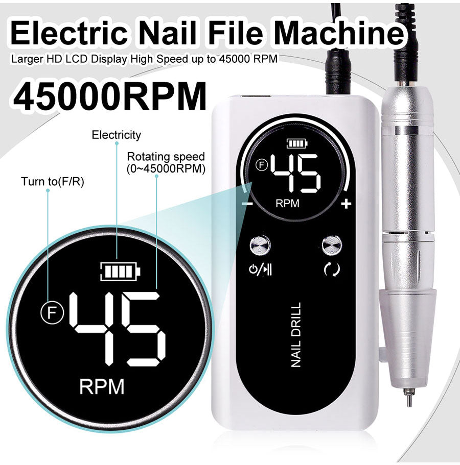 BowLift | Professional 45000RPM portable electric nail file with rechargeable battery | Low noise level for manicure