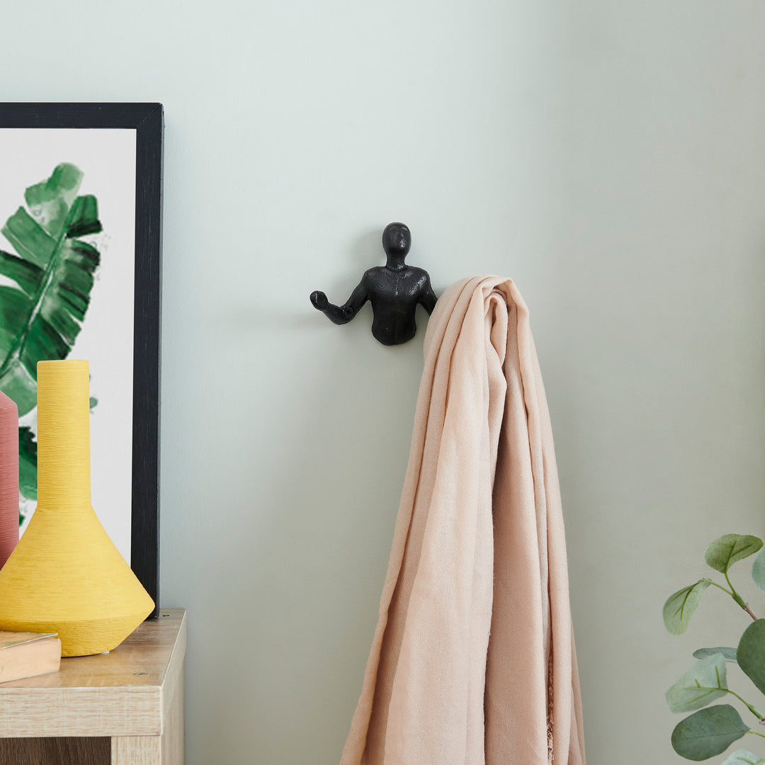 Kalsten | Protruding "Palms Up" Cast Iron Decorative Black Wall Mount Hooks (Set of 2)