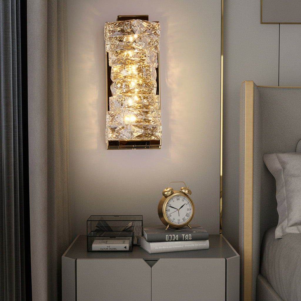 Modern Crystal Pillar LED Wall Sconce – Luxury 3-Color Dimmable Wall Light (Gold/Silver) | Kalsten
