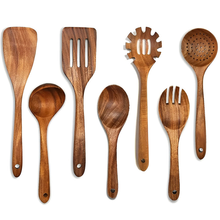 7-Piece Wooden Kitchen Utensil Set for Pans and Daily Cooking | Kalsten