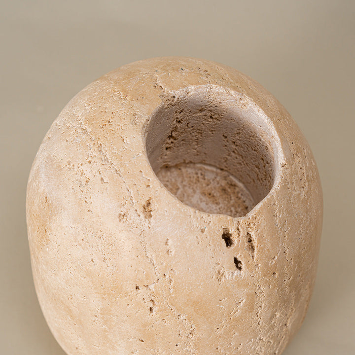 Kalsten | Beige Travertine Stone Match Holder and Toothpick Jar