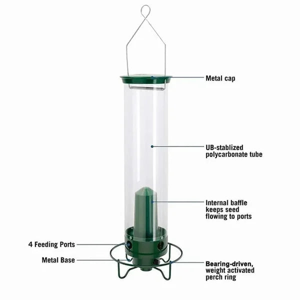 Kalsten | Squirrel-Proof Bird Feeder | Spinning Tube Feeder with 4 Ports & 5 lb Seed Capacity