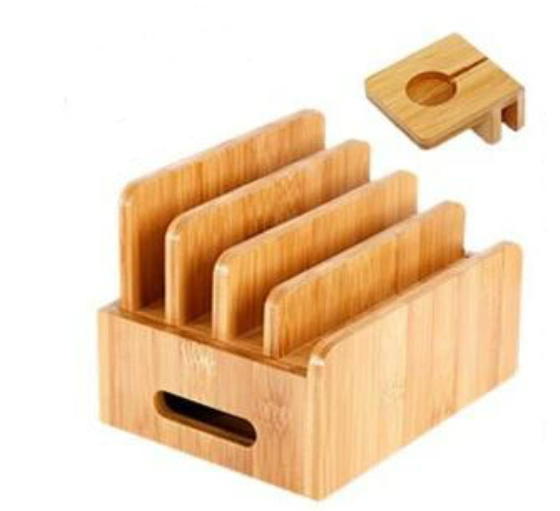 Kalsten | Tekavo ChargeDock Charging Station made of Bamboo | 5-Port USB & Organizer | For Smartphone, Tablet & Smartwatch | Incl. Cable Set
