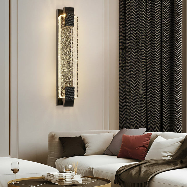 Modern Crystal Bubble LED Wall Sconce – Luxury 3-Color Dimmable Strip Lamp (Black/Gold) | Kalsten