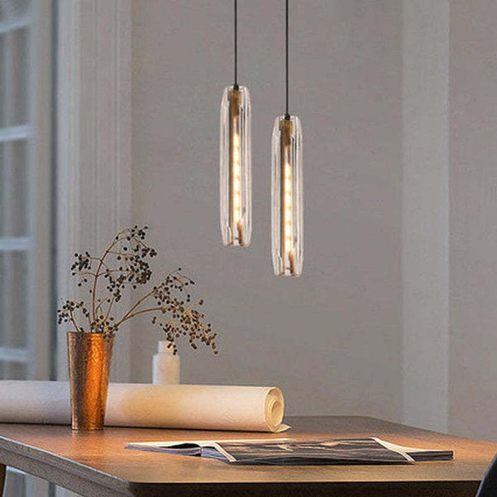 Pendant Light Glass Cylinder 15 in Adjustable Hanging Bedroom Dining Room Ceiling Fixture Modern Minimalist Lighting | Kalsten