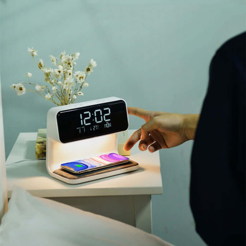 Creative 3 In 1 Bedside Lamp Wireless Charging LCD Screen Alarm Clock  Wireless Phone Charger | Kalsten