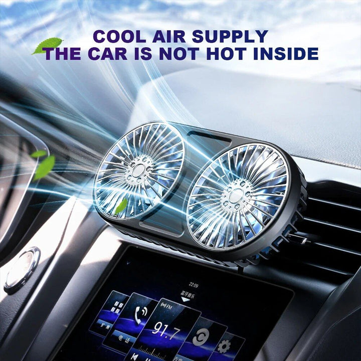 360° Rotating Dual-Head USB Car Fan with Ambient Lighting | Kalsten