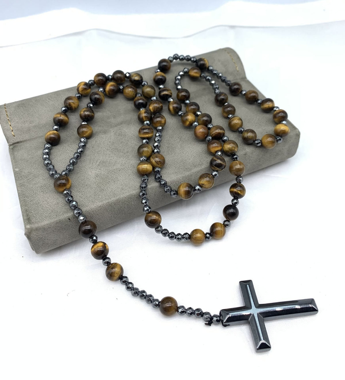 Skanto | Tiger Eye and Lapis Lazuli Cross Rosary Necklace for Men - Orion