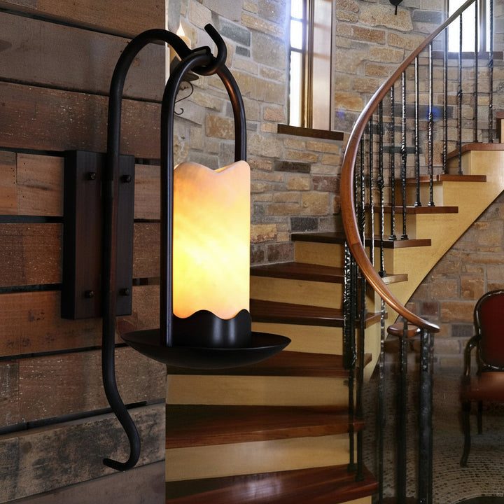 LED Wall Sconce Light – Modern Candlestick Iron Marble Texture (50x18cm / 20x7in) | Kalsten
