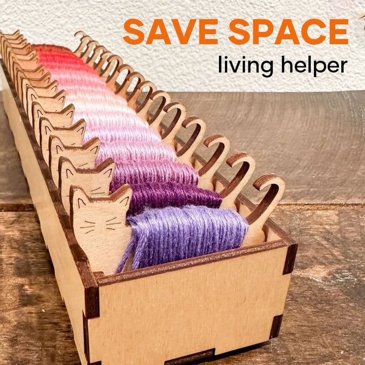 Kalsten | Embroidery Thread Organizer | Wooden Bunny Bobbin Set | 16-Piece | Storage Corral Included