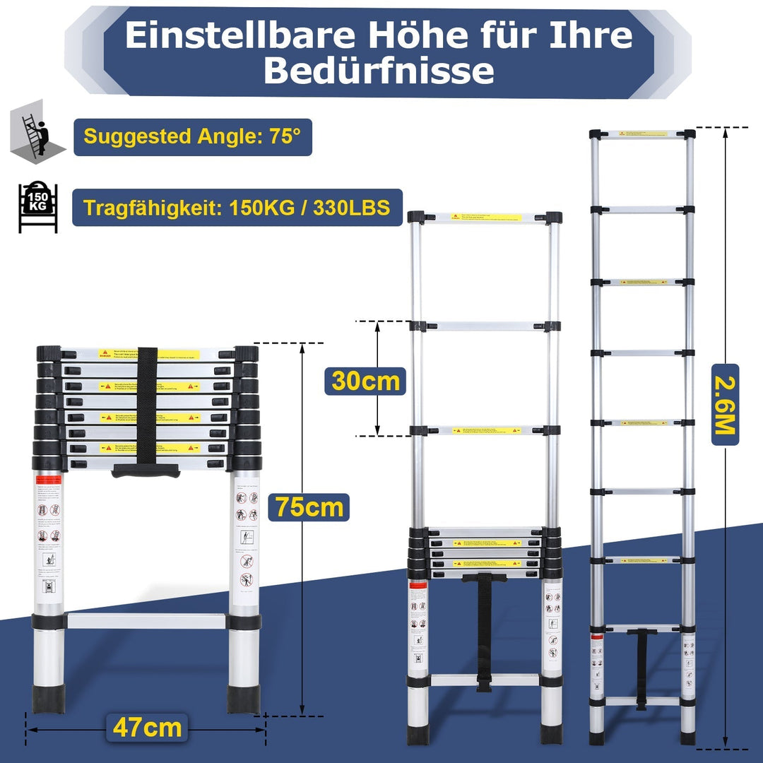 Telescopic Ladder Aluminum Load capacity up to 150kg 2.6m-5m | Kalsten