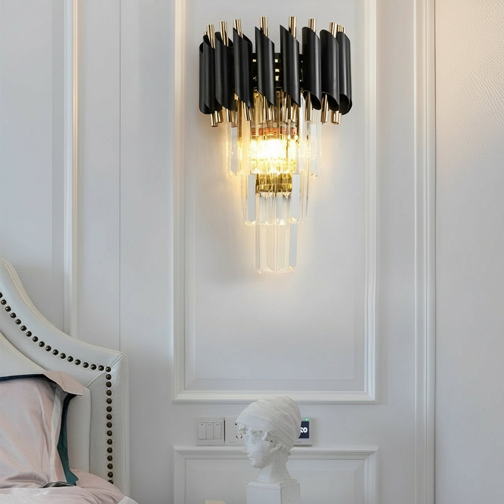 LED Wall Sconce Light – Modern Postmodern Crystal Gold Black (35x25cm / 14x10in) | Kalsten