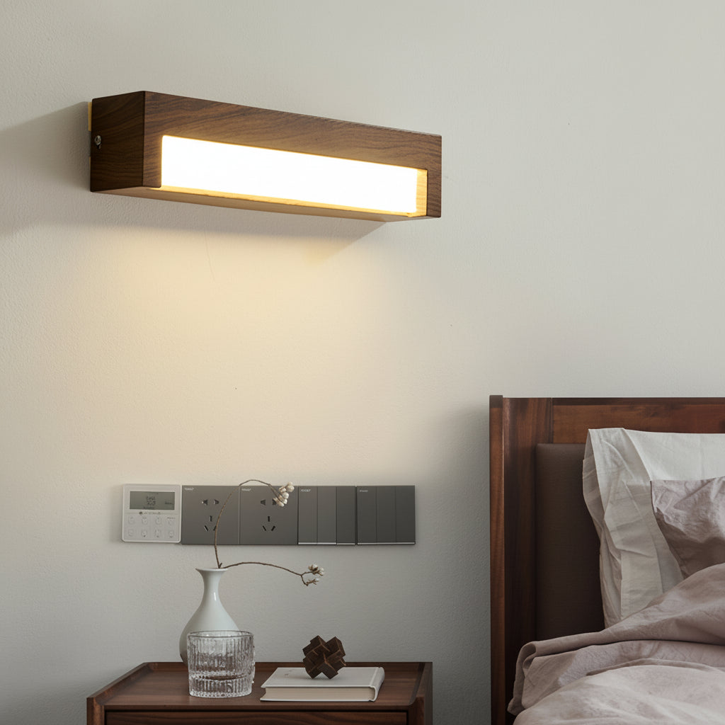 LED Wall Sconce Light – Modern Minimalist Geometric Wood Grain Iron (30x10cm / 11.8x3.9in) | Kalsten