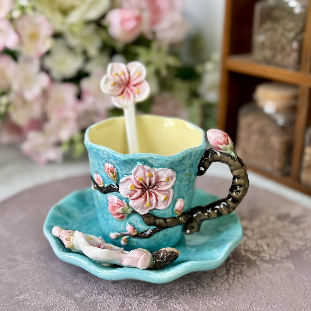 ArtSip Ceramic Cup & Saucer Set – Hand-painted 3D Design inspired by Van Gogh | Kalsten