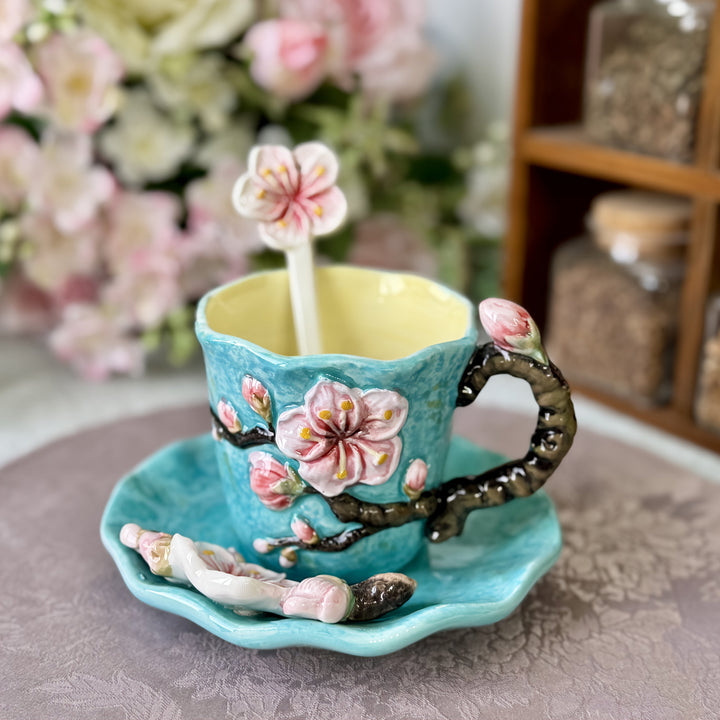 ArtSip Ceramic Cup & Saucer Set – Hand-painted 3D Design inspired by Van Gogh | Kalsten
