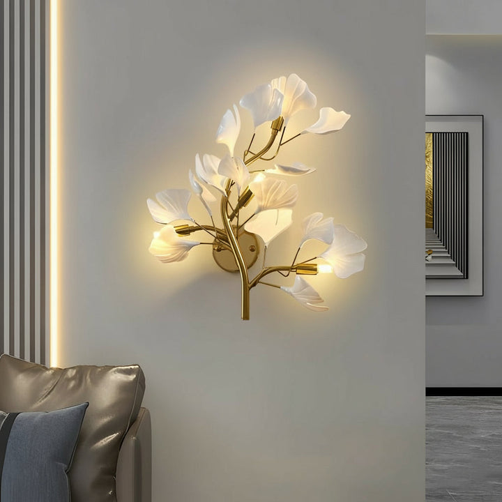 Nordic Gold Leaves & Branches Wall Sconce – 3-Color Dimmable LED Botanical Art Light - Iron | Kalsten
