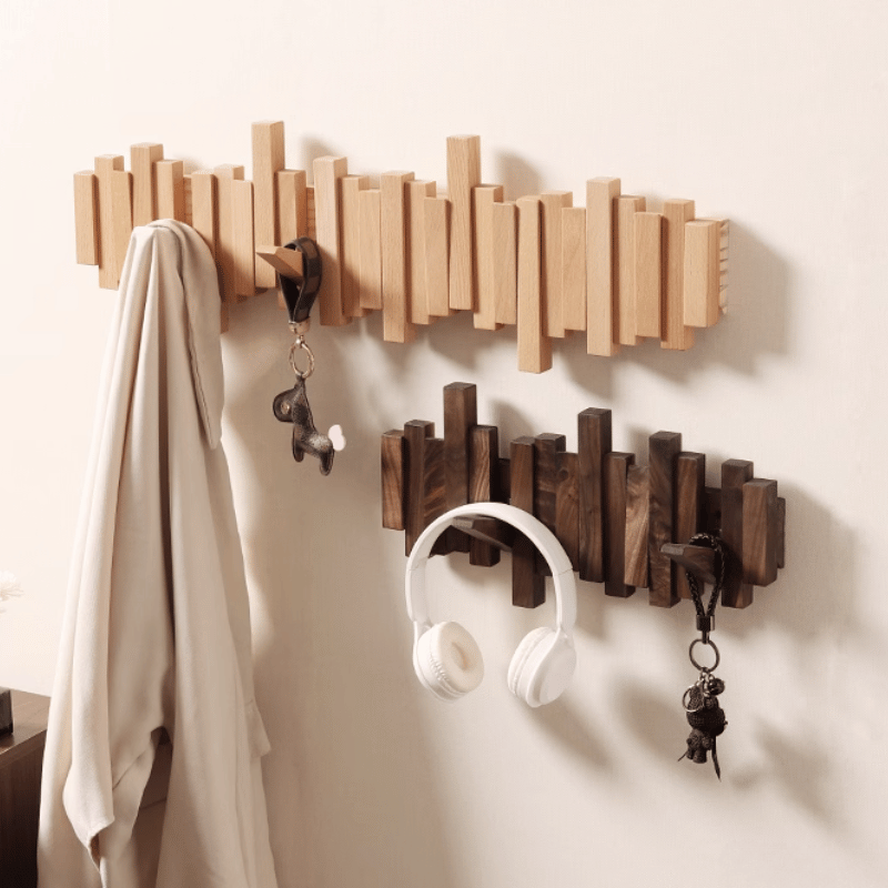 Wooden Wall Coat Rack with Foldable Hooks and Minimalist Design | Kalsten