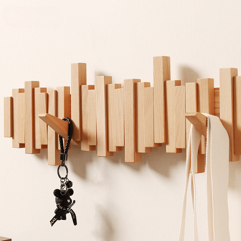 Wooden Wall Coat Rack with Foldable Hooks and Minimalist Design | Kalsten