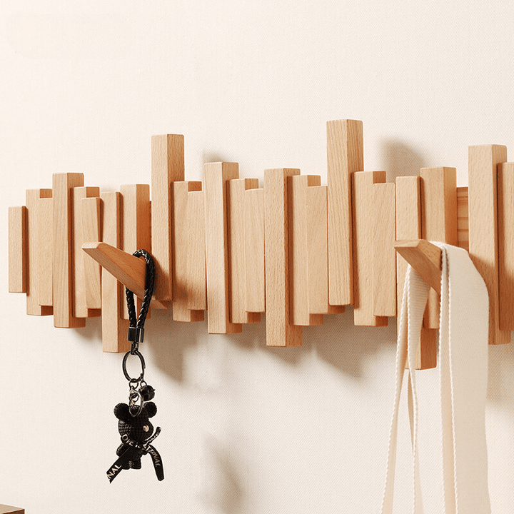 Wooden Wall Coat Rack with Foldable Hooks and Minimalist Design | Kalsten